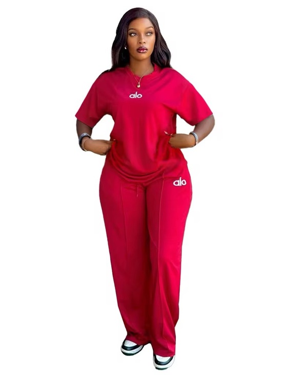 Pants - Yoga Women's Red Wide-Leg Sweat Set